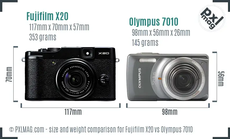 Fujifilm X20 vs Olympus 7010 size comparison