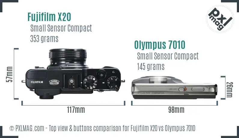 Fujifilm X20 vs Olympus 7010 top view buttons comparison