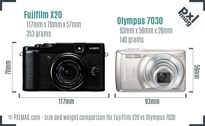 Fujifilm X20 vs Olympus 7030 size comparison