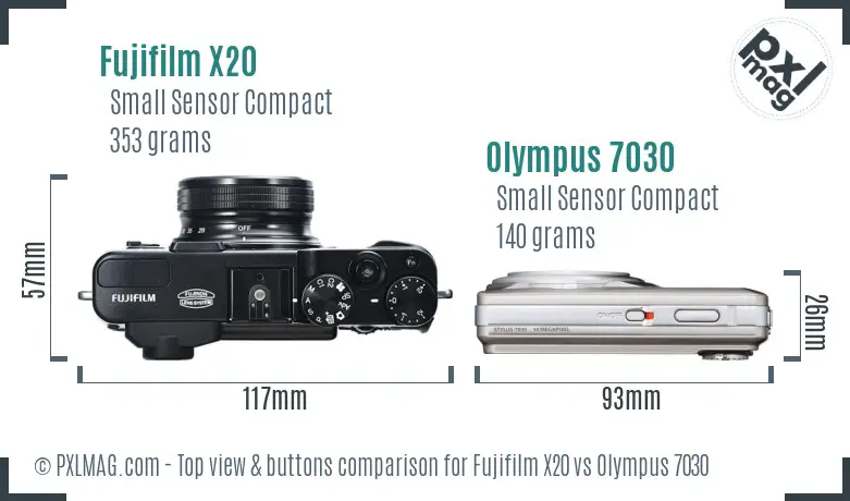 Fujifilm X20 vs Olympus 7030 top view buttons comparison