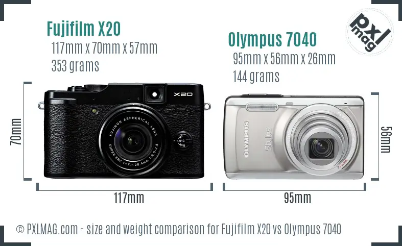 Fujifilm X20 vs Olympus 7040 size comparison