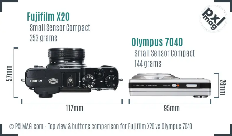 Fujifilm X20 vs Olympus 7040 top view buttons comparison