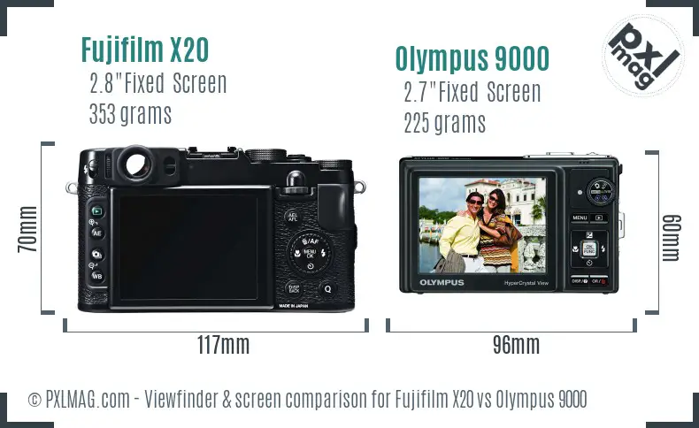 Fujifilm X20 vs Olympus 9000 Screen and Viewfinder comparison