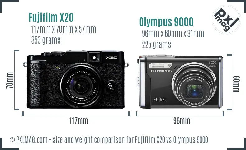 Fujifilm X20 vs Olympus 9000 size comparison