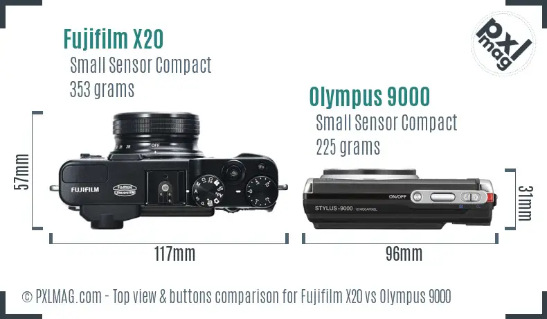 Fujifilm X20 vs Olympus 9000 top view buttons comparison