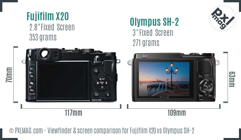 Fujifilm X20 vs Olympus SH-2 Screen and Viewfinder comparison