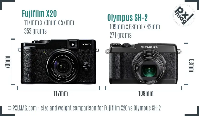 Fujifilm X20 vs Olympus SH-2 size comparison