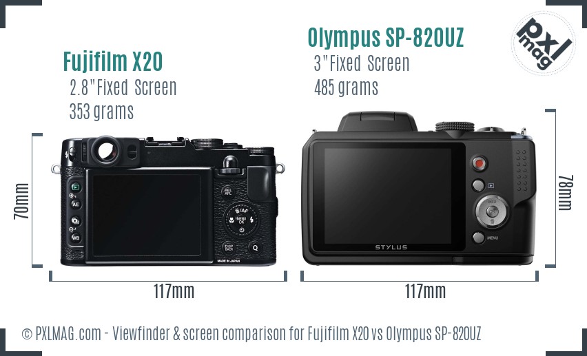 Fujifilm X20 vs Olympus SP-820UZ Screen and Viewfinder comparison