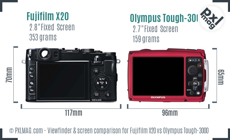 Fujifilm X20 vs Olympus Tough-3000 Screen and Viewfinder comparison