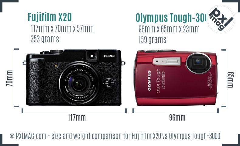 Fujifilm X20 vs Olympus Tough-3000 size comparison