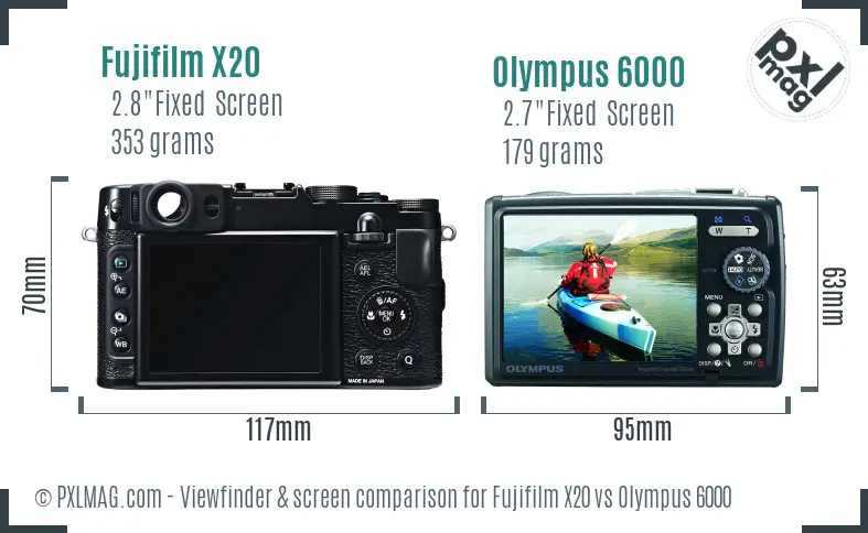 Fujifilm X20 vs Olympus 6000 Screen and Viewfinder comparison