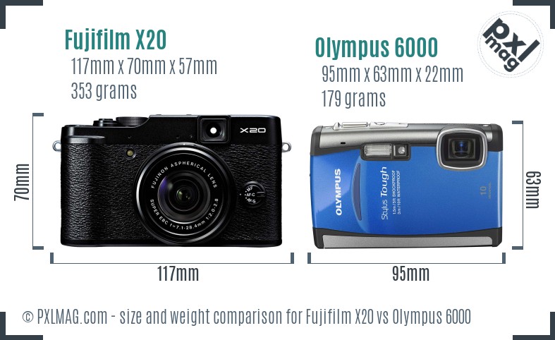Fujifilm X20 vs Olympus 6000 size comparison