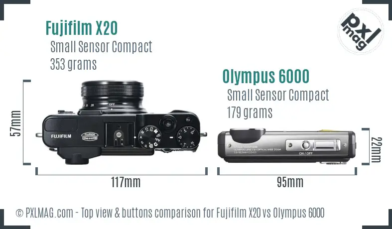 Fujifilm X20 vs Olympus 6000 top view buttons comparison