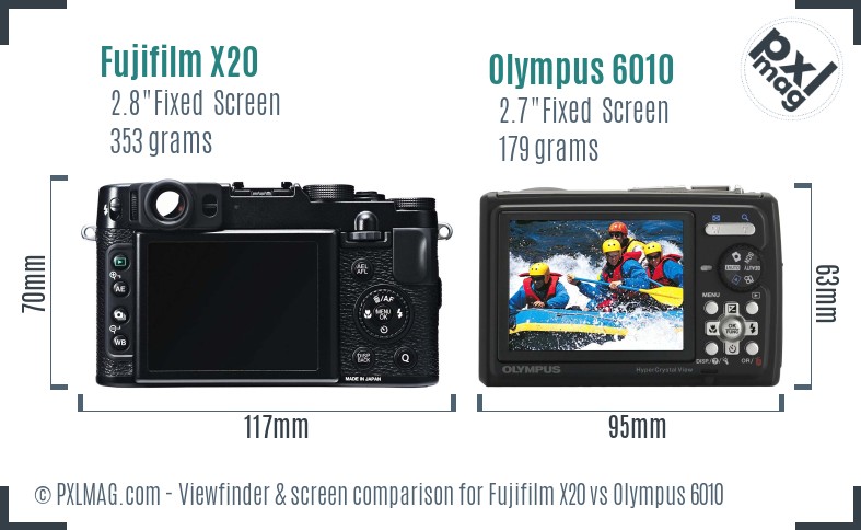 Fujifilm X20 vs Olympus 6010 Screen and Viewfinder comparison