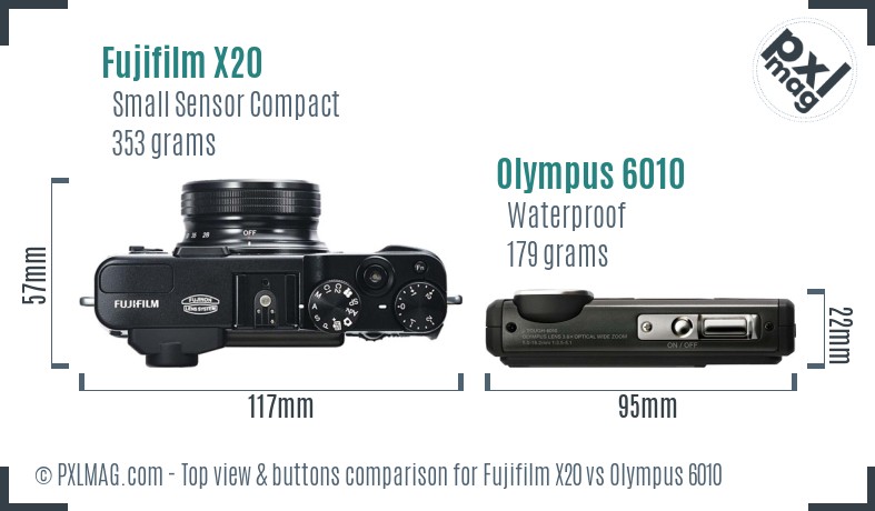 Fujifilm X20 vs Olympus 6010 top view buttons comparison