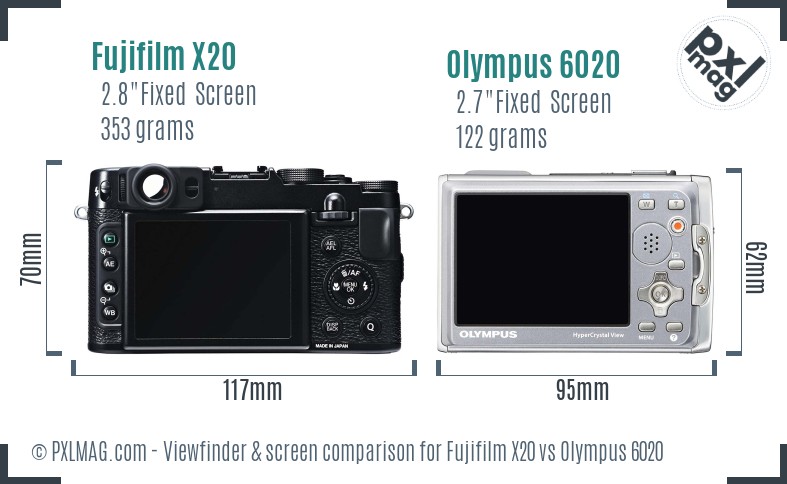 Fujifilm X20 vs Olympus 6020 Screen and Viewfinder comparison