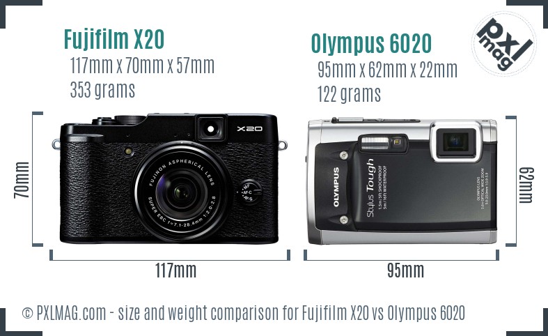 Fujifilm X20 vs Olympus 6020 size comparison