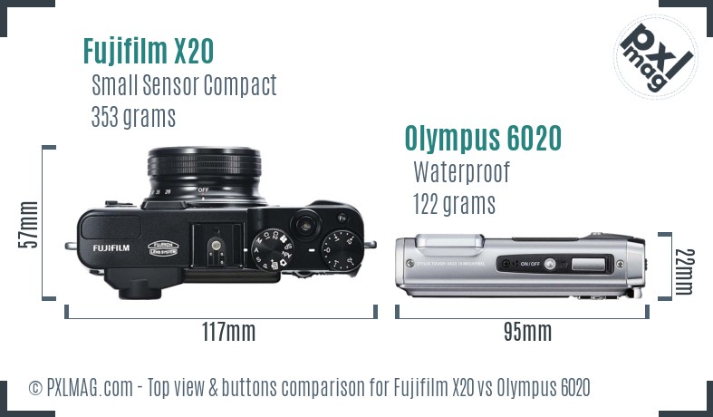 Fujifilm X20 vs Olympus 6020 top view buttons comparison