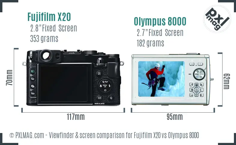 Fujifilm X20 vs Olympus 8000 Screen and Viewfinder comparison