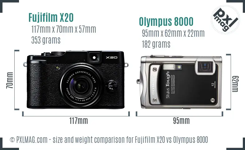 Fujifilm X20 vs Olympus 8000 size comparison