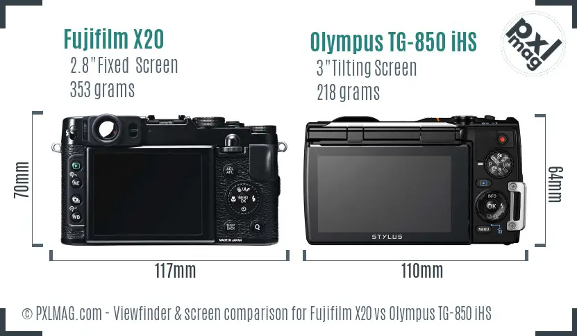 Fujifilm X20 vs Olympus TG-850 iHS Screen and Viewfinder comparison