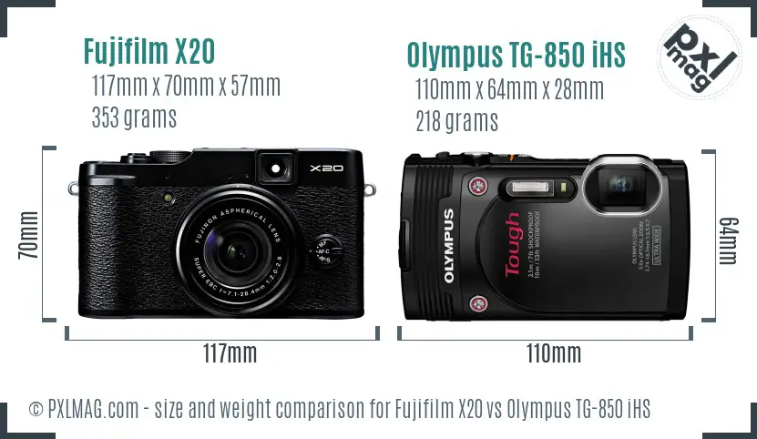 Fujifilm X20 vs Olympus TG-850 iHS size comparison