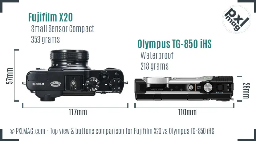 Fujifilm X20 vs Olympus TG-850 iHS top view buttons comparison