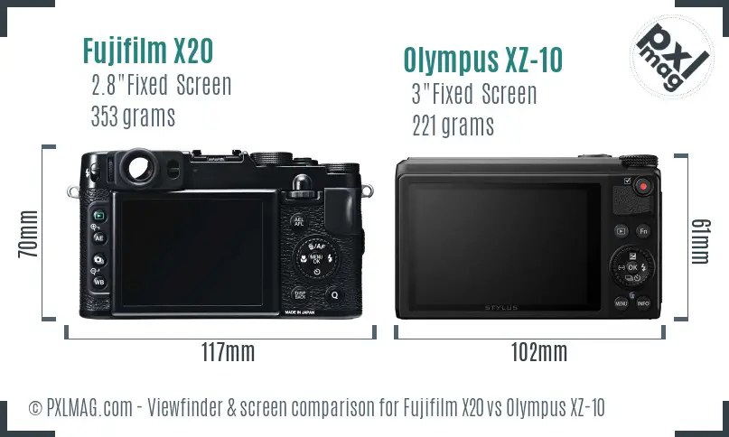 Fujifilm X20 vs Olympus XZ-10 Screen and Viewfinder comparison