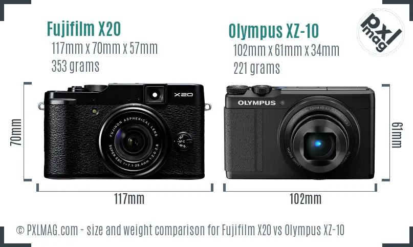 Fujifilm X20 vs Olympus XZ-10 size comparison