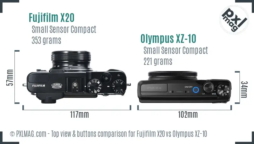 Fujifilm X20 vs Olympus XZ-10 top view buttons comparison