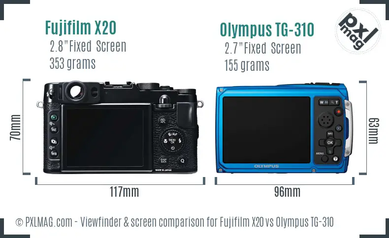 Fujifilm X20 vs Olympus TG-310 Screen and Viewfinder comparison