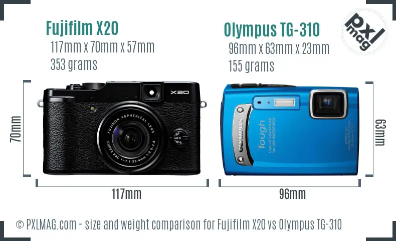 Fujifilm X20 vs Olympus TG-310 size comparison