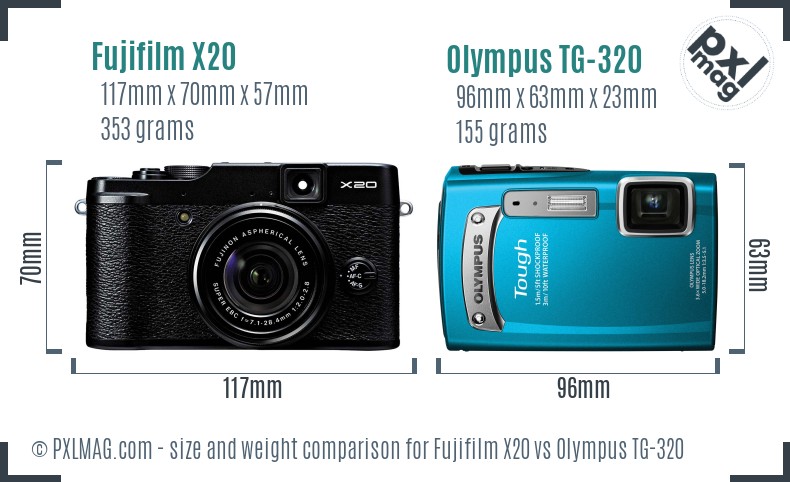 Fujifilm X20 vs Olympus TG-320 size comparison