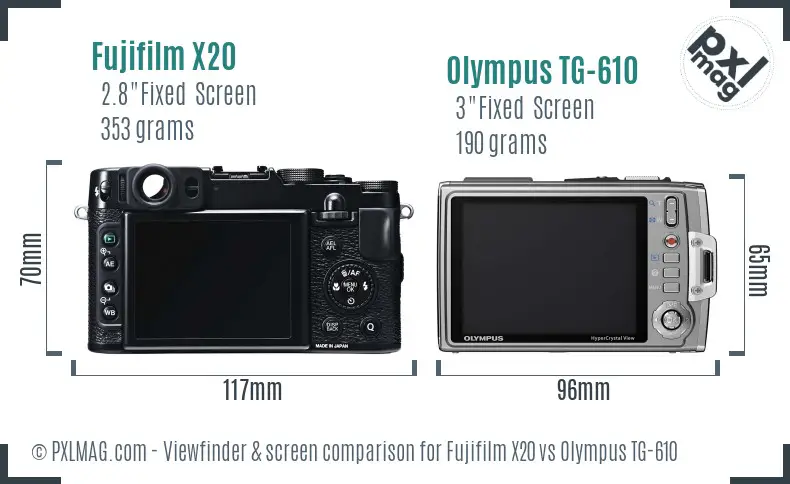 Fujifilm X20 vs Olympus TG-610 Screen and Viewfinder comparison