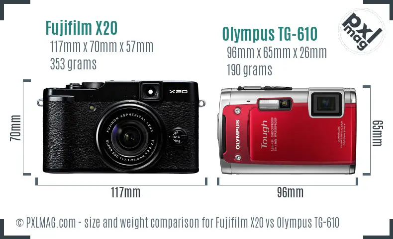Fujifilm X20 vs Olympus TG-610 size comparison