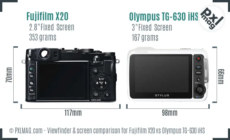 Fujifilm X20 vs Olympus TG-630 iHS Screen and Viewfinder comparison