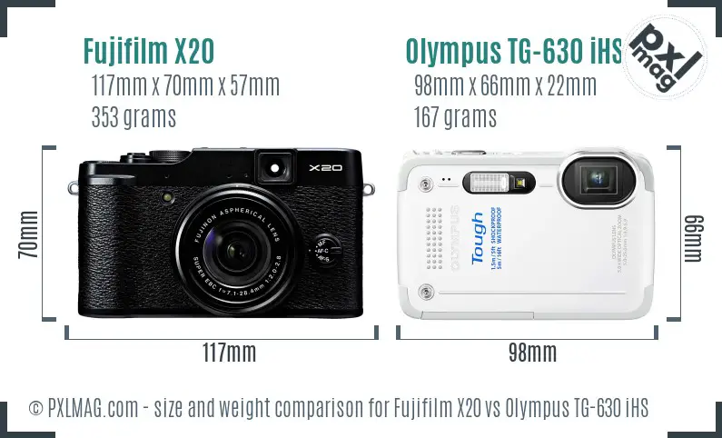 Fujifilm X20 vs Olympus TG-630 iHS size comparison