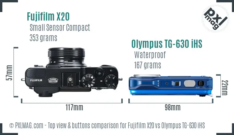 Fujifilm X20 vs Olympus TG-630 iHS top view buttons comparison
