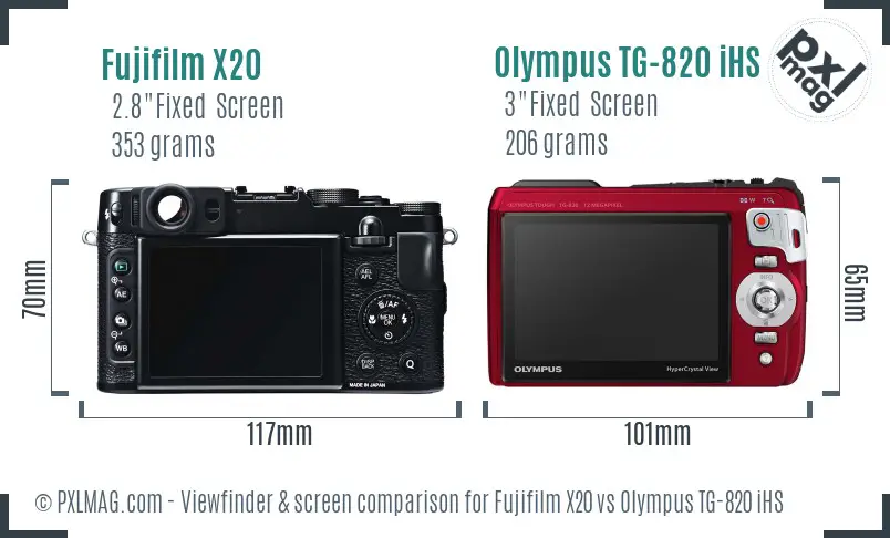 Fujifilm X20 vs Olympus TG-820 iHS Screen and Viewfinder comparison Fujifilm X20 vs Olympus TG-820 iHS Screen and Viewfinder comparison