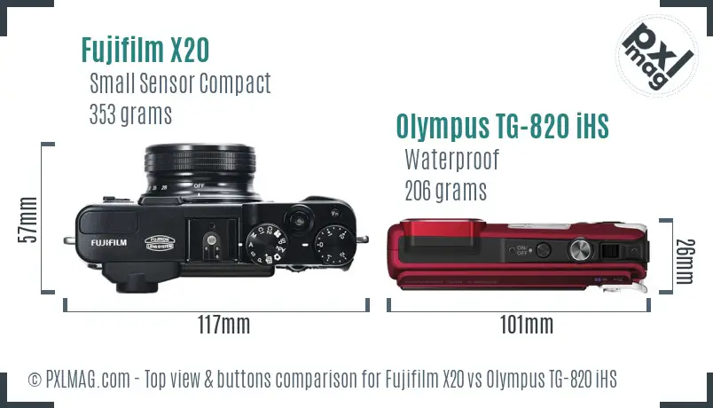 Fujifilm X20 vs Olympus TG-820 iHS top view buttons comparison Fujifilm X20 vs Olympus TG-820 iHS top view buttons comparison