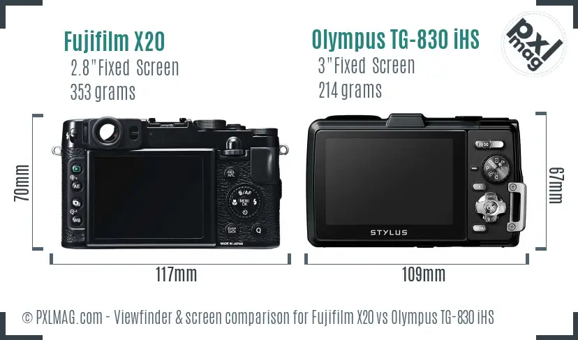 Fujifilm X20 vs Olympus TG-830 iHS Screen and Viewfinder comparison