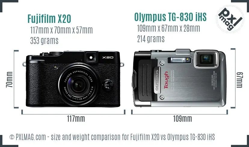 Fujifilm X20 vs Olympus TG-830 iHS size comparison