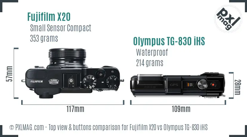 Fujifilm X20 vs Olympus TG-830 iHS top view buttons comparison