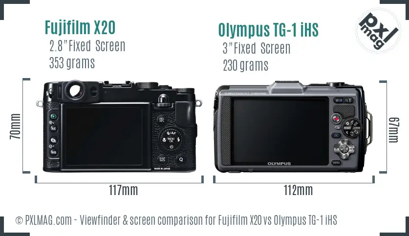Fujifilm X20 vs Olympus TG-1 iHS Screen and Viewfinder comparison