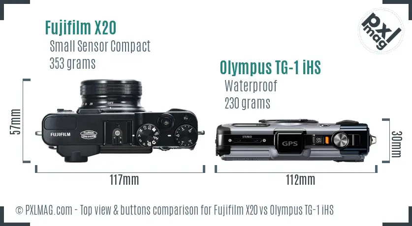 Fujifilm X20 vs Olympus TG-1 iHS top view buttons comparison