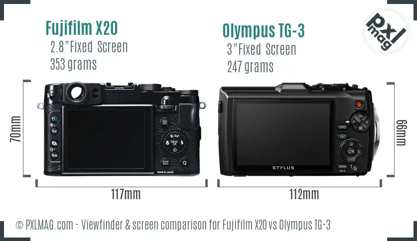 Fujifilm X20 vs Olympus TG-3 Screen and Viewfinder comparison