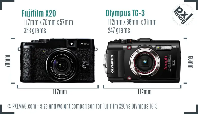 Fujifilm X20 vs Olympus TG-3 size comparison