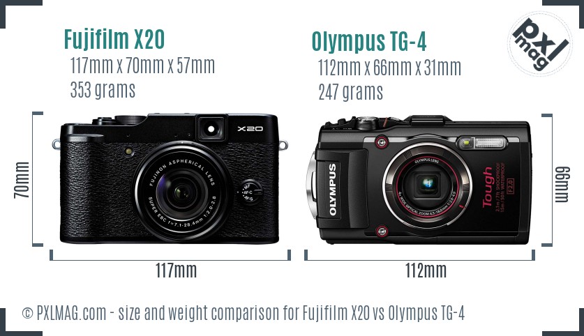 Fujifilm X20 vs Olympus TG-4 size comparison
