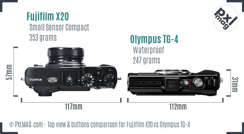 Fujifilm X20 vs Olympus TG-4 top view buttons comparison