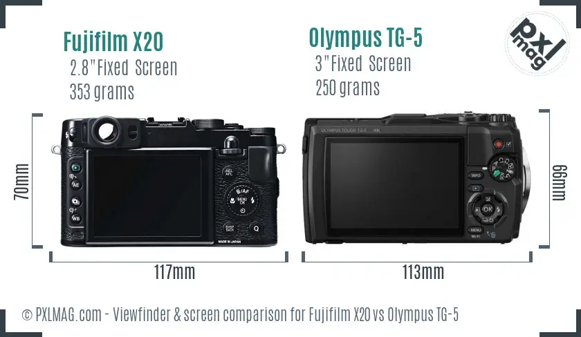 Fujifilm X20 vs Olympus TG-5 Screen and Viewfinder comparison